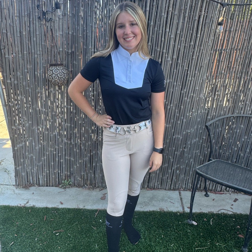 NWT Knee Tan hunter Equestrian button up riding breeches CM 4way stretch